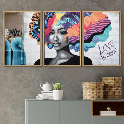 Pop Urban Street " Love Is Color Triptych Graffiti & Street Art Cities Scenic Urban Multicolor " 3 - Pieces