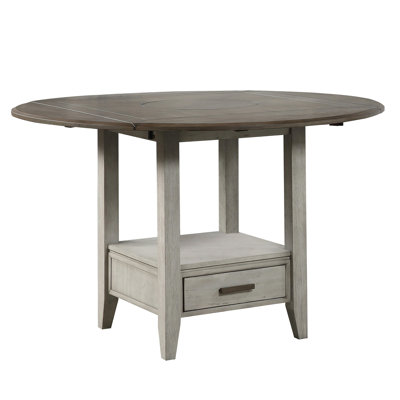 Convertible 36" Counter Height Dining Table with Drop-Down Leaves and Storage Base – Two-Tone Smoky Alabaster and Honey Finish