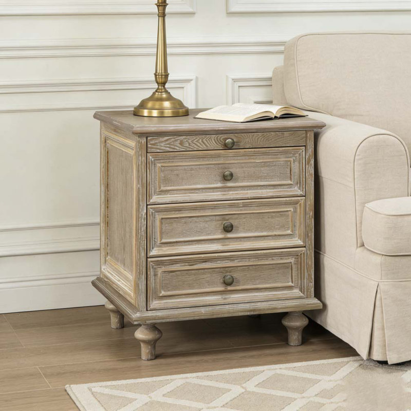 Tables de chevet avec 4 tiroirs, table de bout avec rangement en bois et tablette cachée, Naturel / Blanc, Individuel