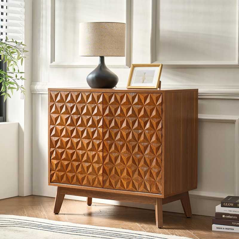 Kuriko 32" Tall 2-Solid Wood Door Accent Cabinet with Adjustable Shelves, Walnut