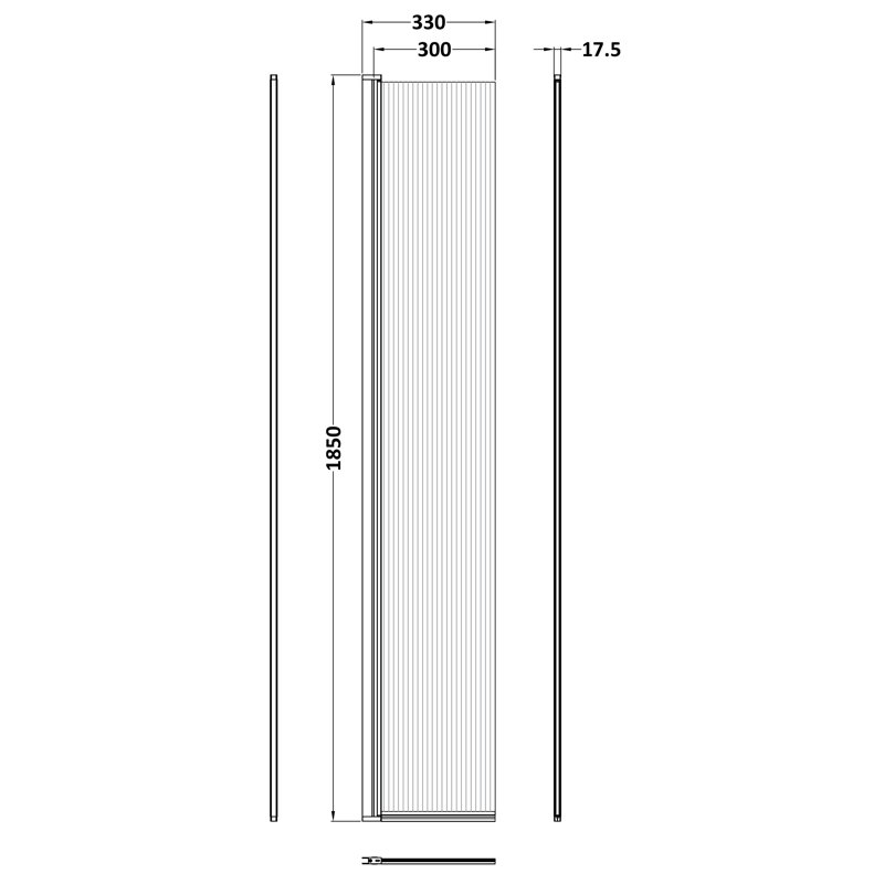 322mm W x 1850mm H Slab Semi-Frameless Wet Room Glass Screens with Clear Glass, Brushed Brass