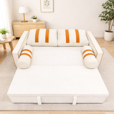 Lit convertible beige à 2 places avec accoudoirs élastiques réglables à 3 positions, pour les chambres fonctionnelles de la maison, canapé-lit moderne de 68,5 po