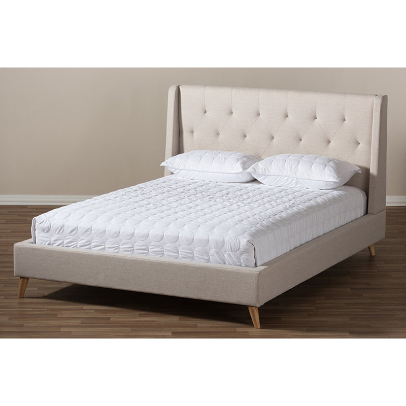 Lit plateforme en tissu d’ameublement Bonner, Beige clair, Grand