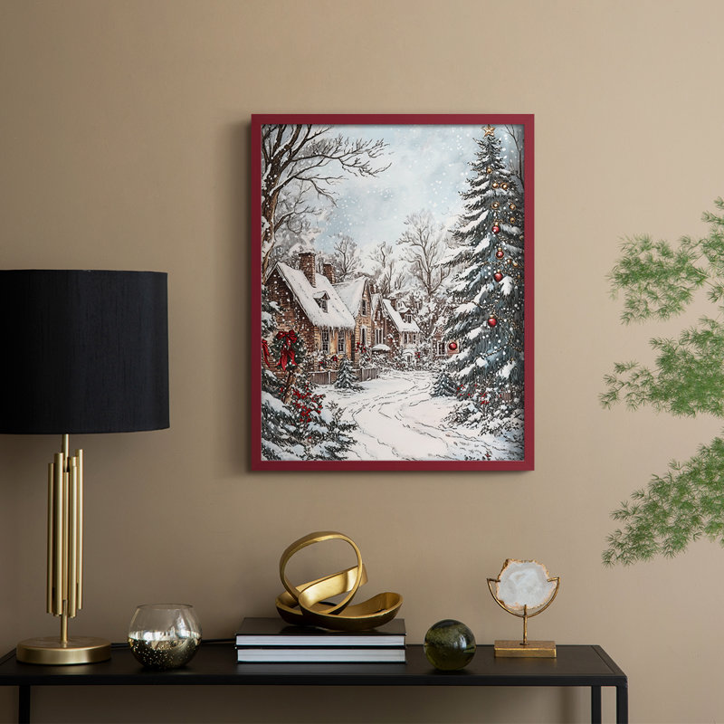 «Christmas Holiday Art Dxxiv», reproduction d'art encadrée - bois massif, H 21 po x l 17 po, Rouge