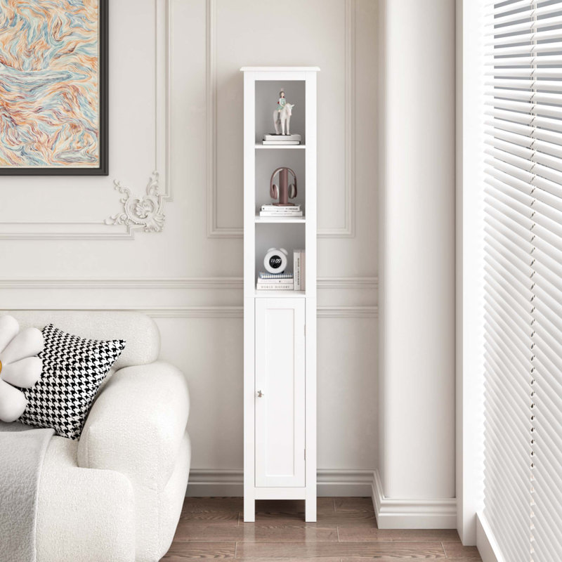 66.92" Tall Bathroom Storage Cabinet With Adjustable Shelves,Slim 1 Doors Freestanding Cabinet With Anti-Tip, Open Compartments