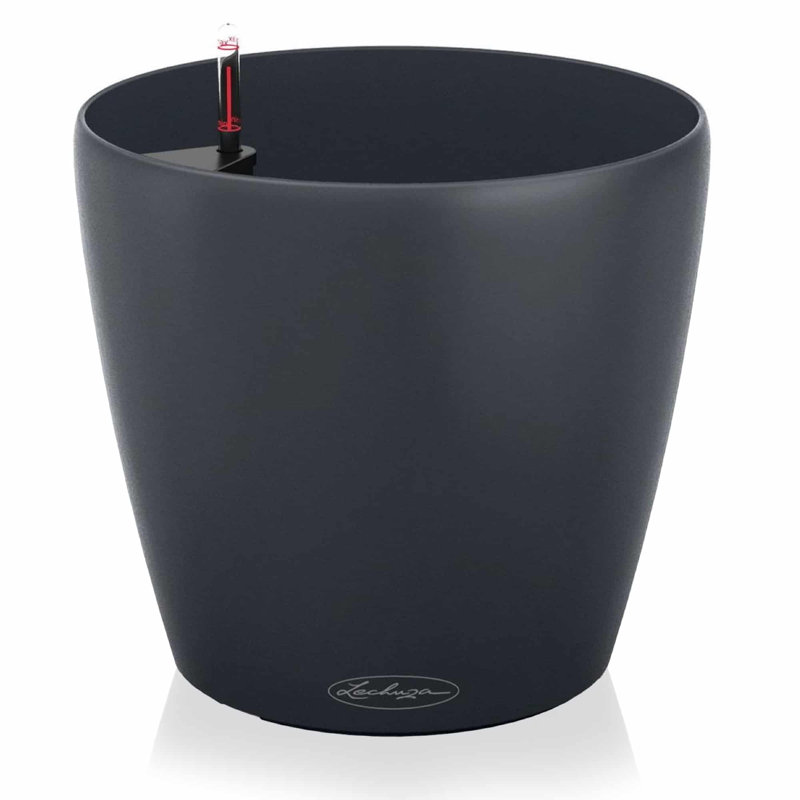 Pot à fleurs rond en plastique Classico Color 43 avec indicateur de niveau d'eau pour l'intérieur et l'extérieur, ardoise