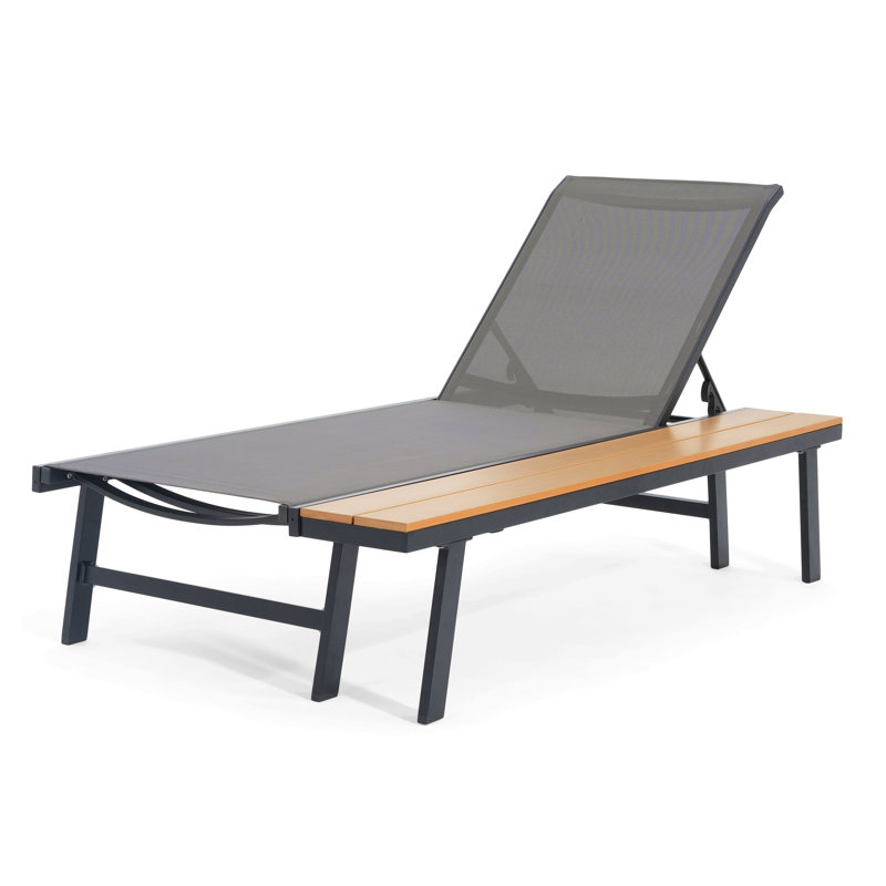 Chaise Lounge With Attached Wood Side Table, 1Pc, 1