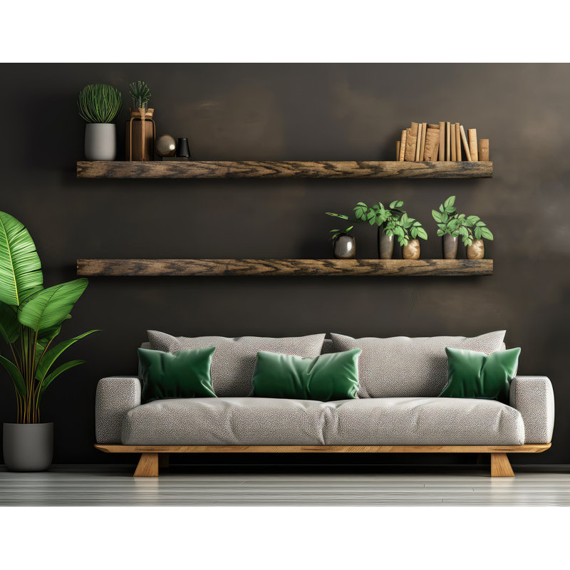 3 tablettes flottantes en bois de chêne massif, H 3 po x l 72 po x P 4 po, Noir anthracite
