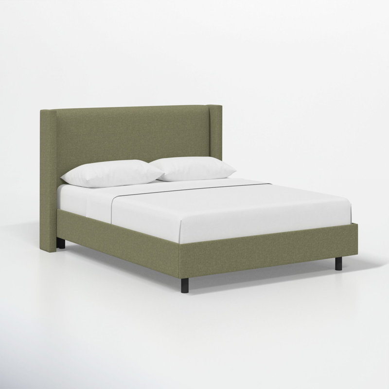 Hanson Upholstered Wingback Platform Bed, Zuma Laurel Textured Linen, Full