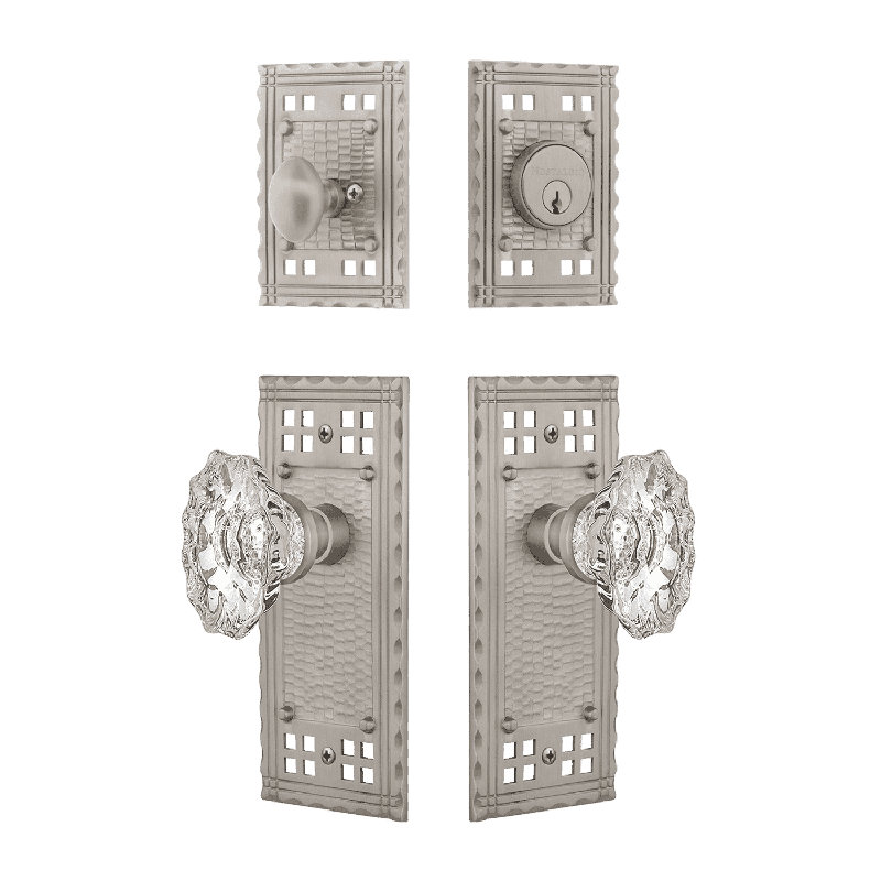 Nostalgic Warehouse Craftsman Entry Set with Chateau Crystal Knob, Satin Nickel, 2.375