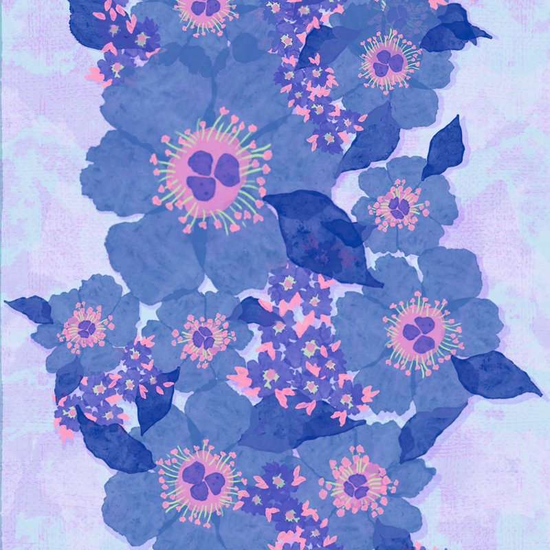 " Retro Blue Flowers " by Sarah Constantino, 20" H x 20" W, No, Maple Single Picture Framed