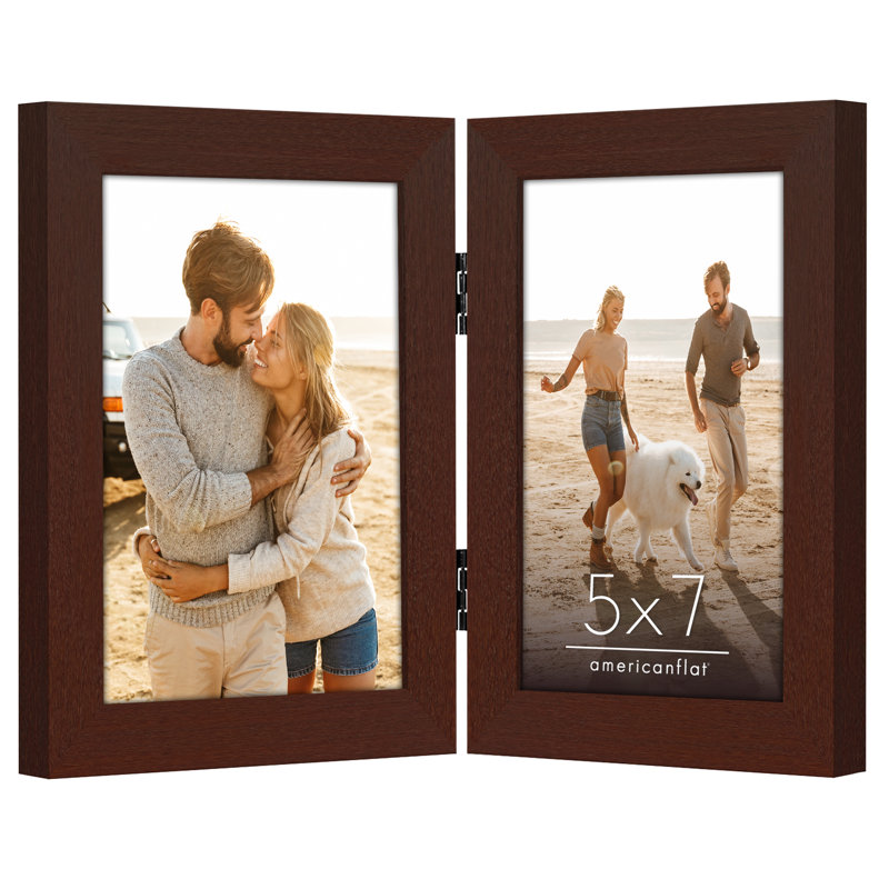 Americanflat Hinged 5x7 Picture Frame with Shatter-Resistant Glass - Double Picture Frames Display Two 5x7 Photos - Tabletop Display - Mahogany