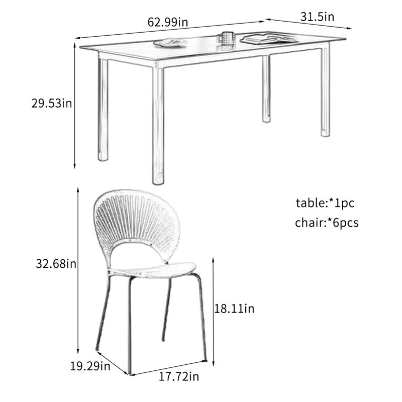 Rock Plate Dining Table Sets with Stylish Design., 29.53" H x 62.99" L x 31.5" W, 7