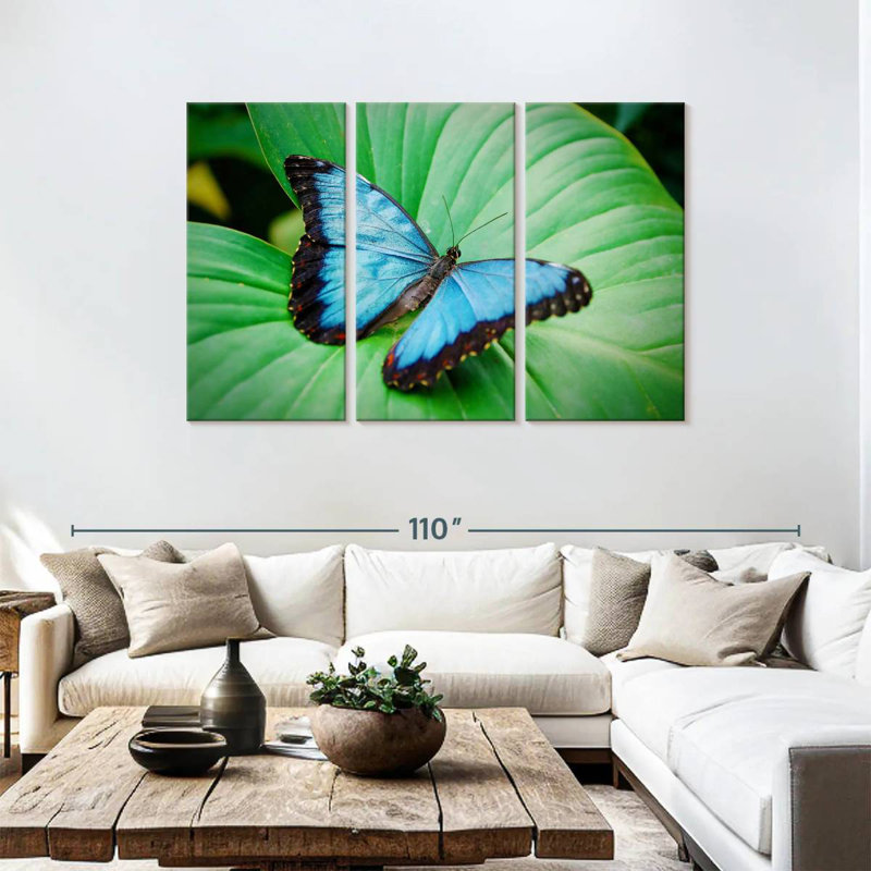 Brampt Blue Morpho On Leaf, 48" H x 74" W