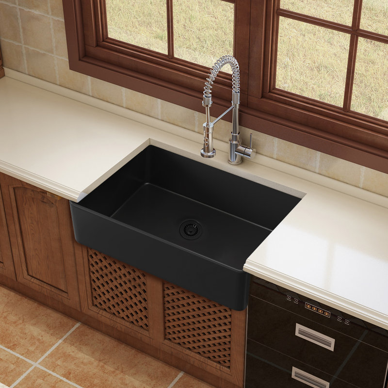 Farmhouse Single Basin Kitchen Sink, White, 10" H x 36" L x 18"