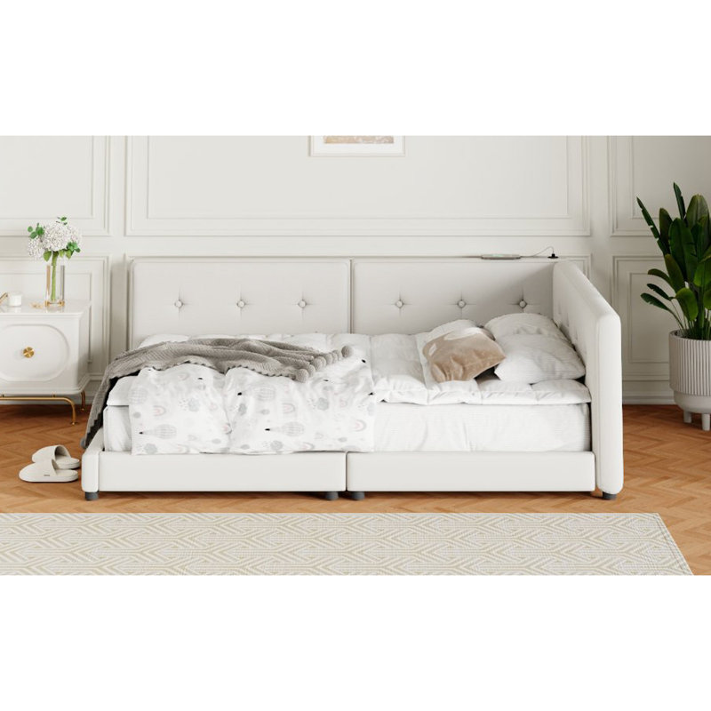 Grand lit plateforme tapissier beige moderne avec lin confortable et cadre ferme, Beige, Grand lit