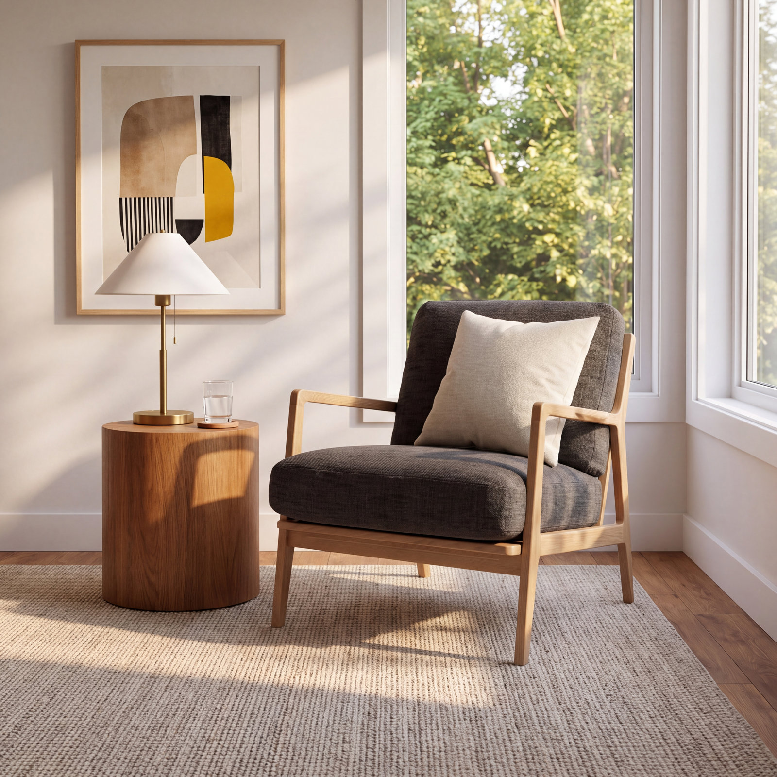 Carmelo Upholstered Armchair, Dark Gray Linen Blend