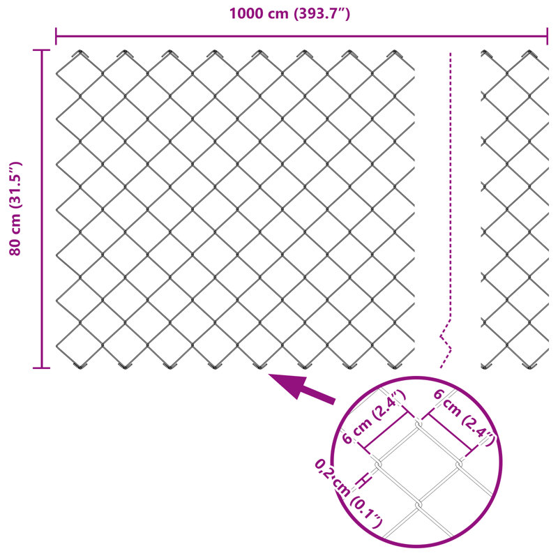 Vidaxl Chain Link Fence With 7 Flanged Posts Galvanised Steel, Silver, 80cm H x 1000cm W