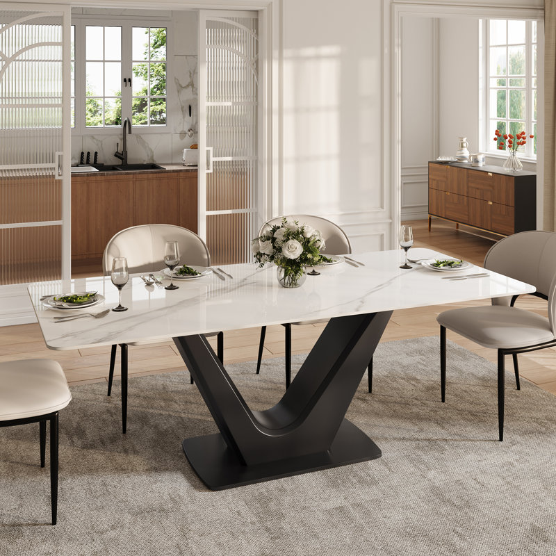 Ensemble de table de salle à manger 7 pièces 71 po avec 6 chaises en similicuir