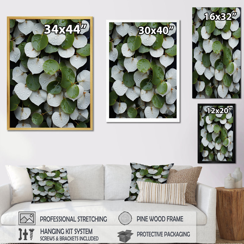 Feuilles vertes et blanches, collage sur toile, Cadre doré à une seule photo, H 40 po x l 30 po x P 1,5 po