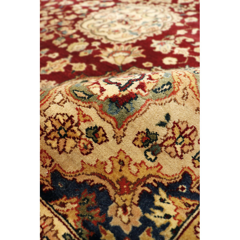 Agra Hand Knotted Wool Oriental Area Rug in Red/Beige, Rectangle 12'4'' x 19'6''