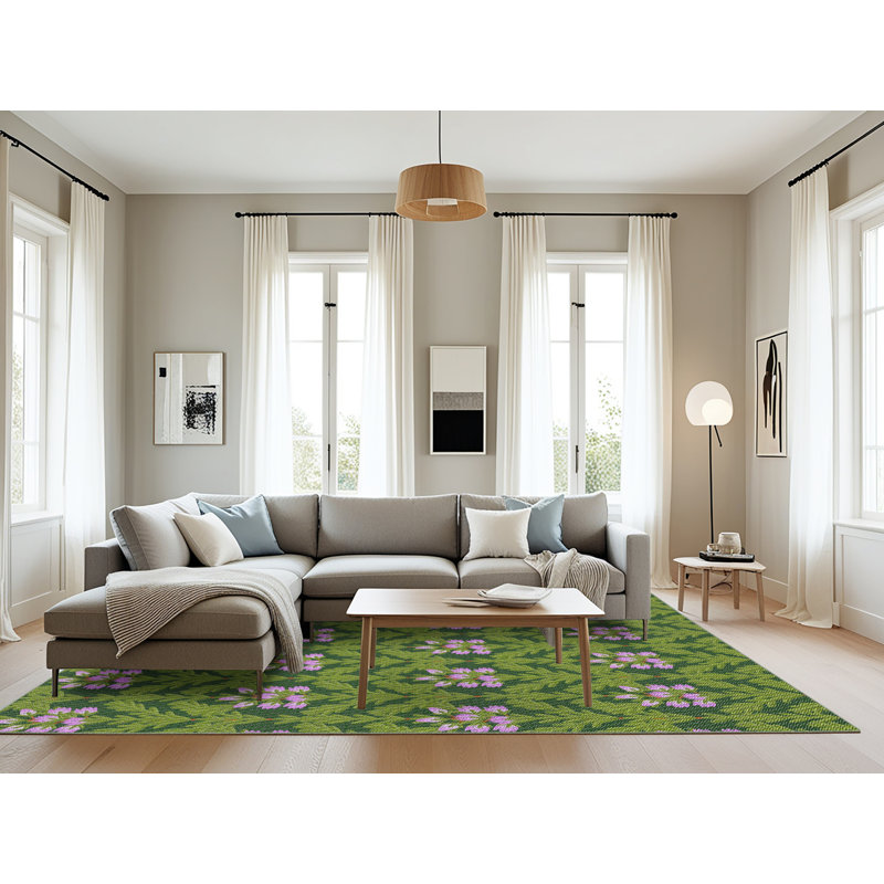 Tapis vert / rose Power Loom, Rectangle 8 pi x 10 pi
