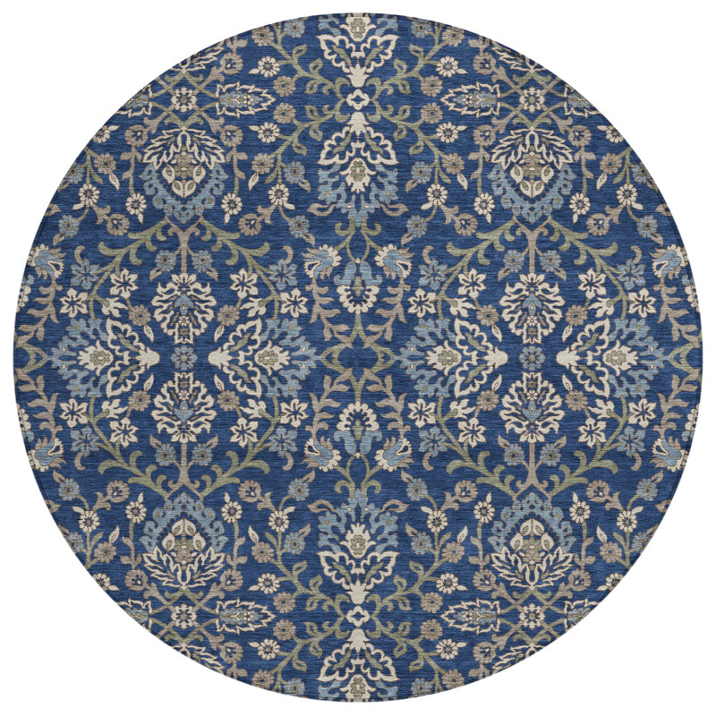 Machine Washable Indoor/Outdoor Chantille ACN2634 Global Rug, Navy, 8' Round