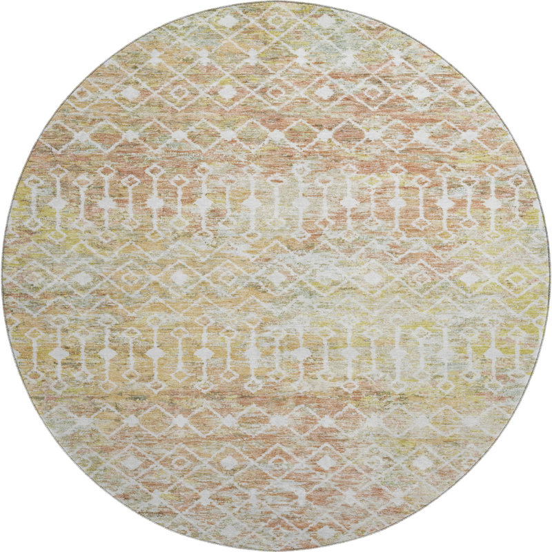 Premium Machine Washable Brennon AMF1638 Geometric Rug, Round 8'