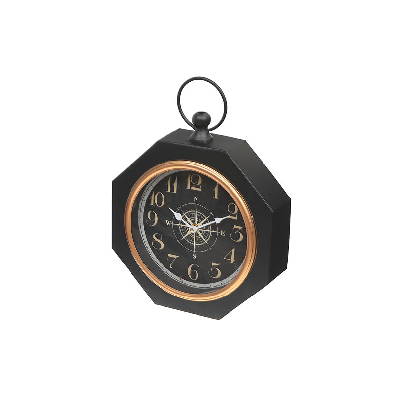 Horloge de table noire en métal Octagon