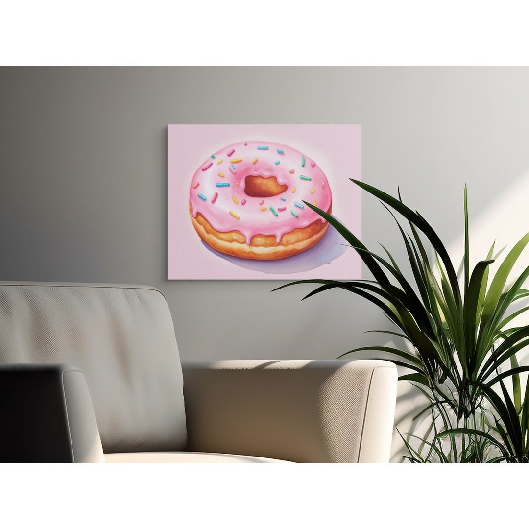 Pink Frosted Donut with Sprinkles Morelli | Sweet Dessert Kitchen Decor Print | Cute Bakery Foodie Gift