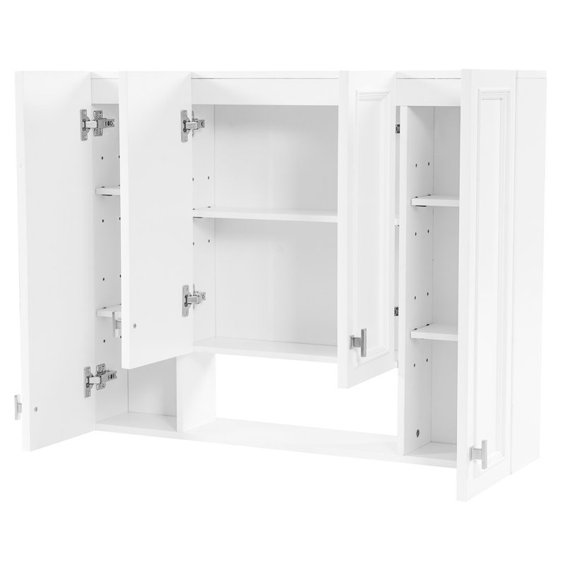 Armoire à pharmacie moderne avec 5 tablettes réglables, charnières, étagères ouvertes et armoire à détails élégants