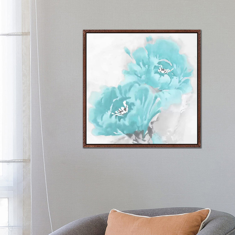 Flower Bloom in Aqua I 1 Piece Wall Art on Canvas, 66.04 cm H x 66.04 cm W, Classic Wood Floater Framed