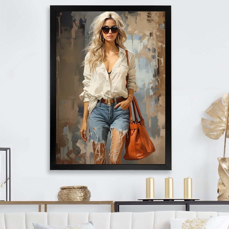 «Fashion Avant Denim Woman I», reproduction sur toile, Cadre photo noir, H 32 po x l 24 po