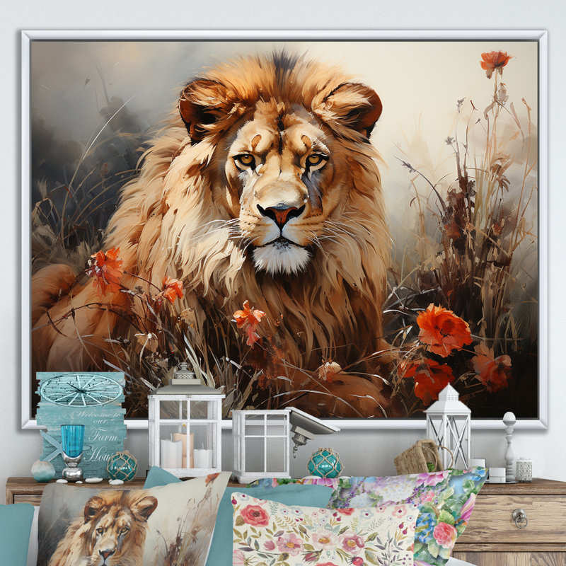 «Lion Wilderness Symphony I» sur toile, H 34 po x l 44 po x P 1,5 po, Cadre flottant blanc