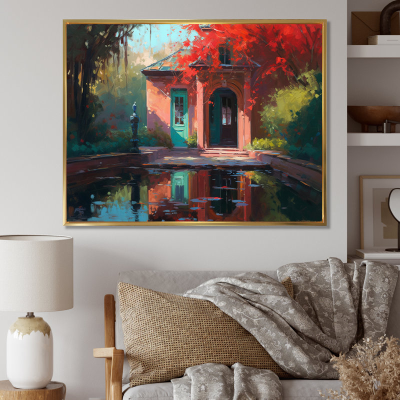 Impression sur toile, "Country campagne charmante I", H 34 po x l 44 po x P 1,5 po, Cadre flottant doré