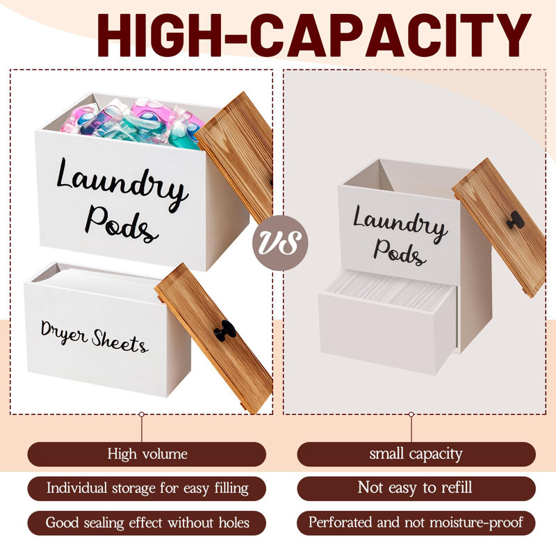 3 Pcs Dryer Sheet Holder Laundry Pod Holder Scent Booster Container Set With Scoop Rustic Wood Dryer Sheet Container Laundry Pods Container (White)