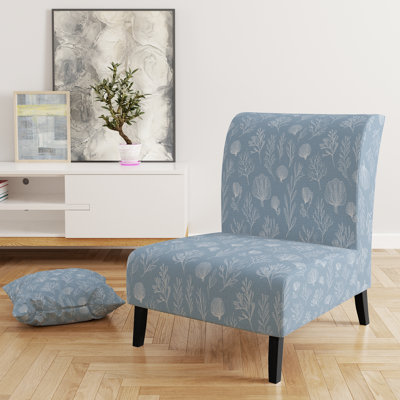 Coastal Accent Chair - Coral beach pattern White Slipper Chair