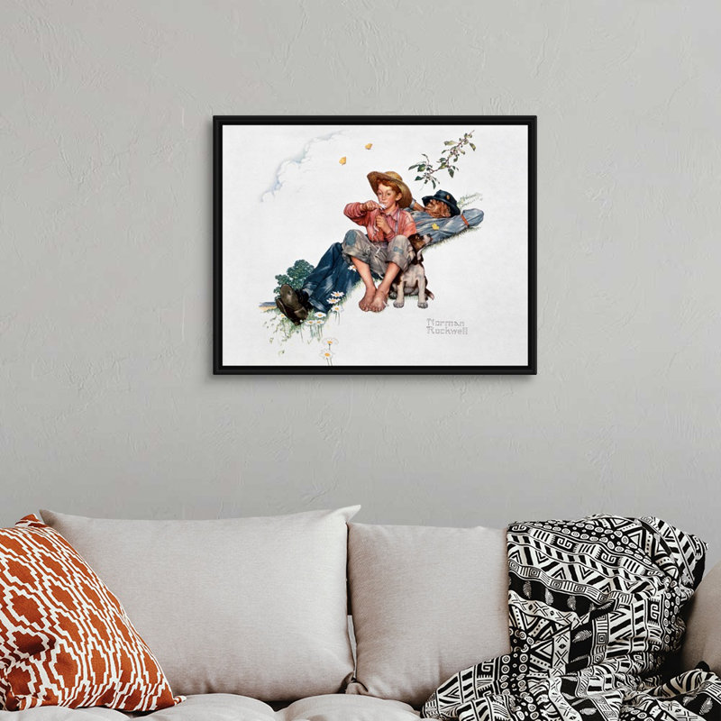 Grandpa et moi, cueillette de marguerites, art mural sur toile, H 26 po x l 32 po x P 1,75 po, Cadre flottant noir