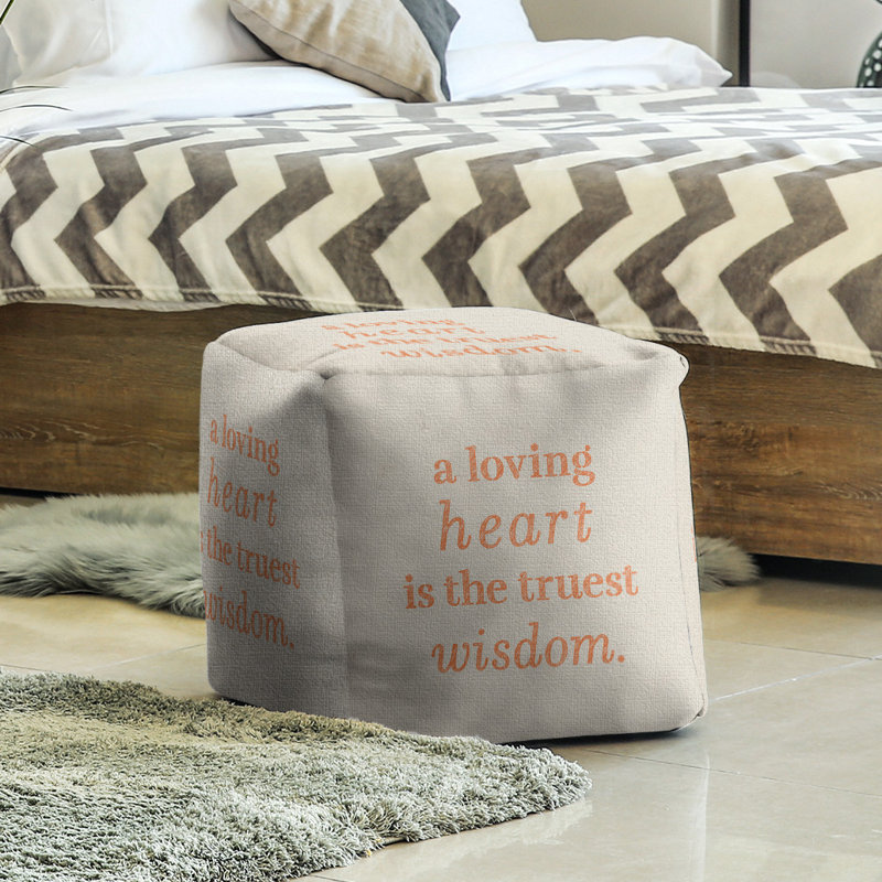 Upholstered Ottoman, White/Orange