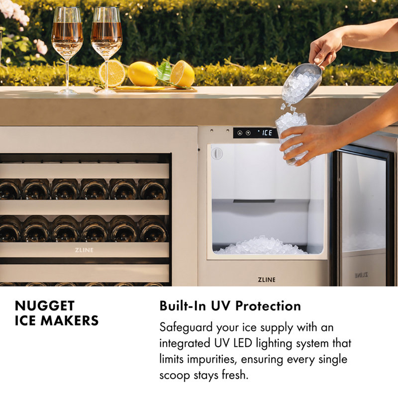 ZLINE Autograph 15 in. Touchstone Nugget Ice Maker with Stainless Steel Door and Bronze Handle, Stainless Steel