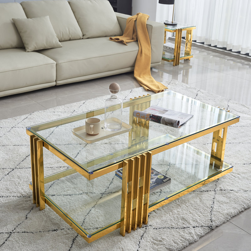 Table basse simple avec plateau en verre, Transparent