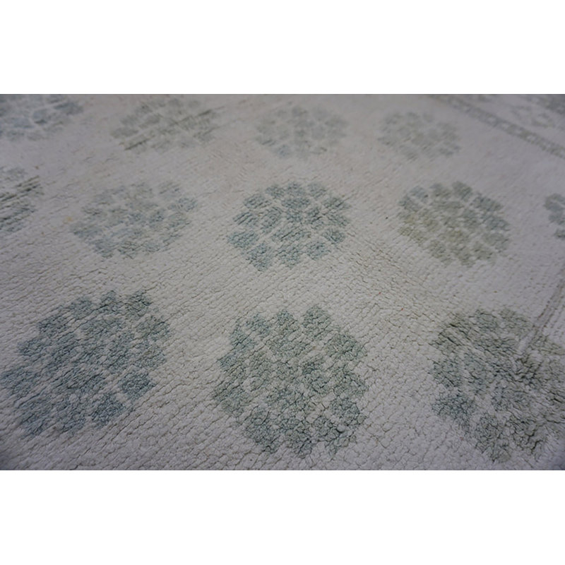 Light Ivory Color Antique Indian Tribal Geometric Floral Pattern Cotton Agra Gallery Carpet
