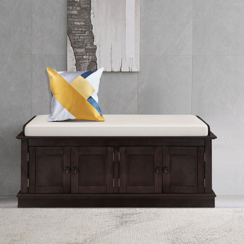Linen Blend Upholstered Storage Bench, Espresso