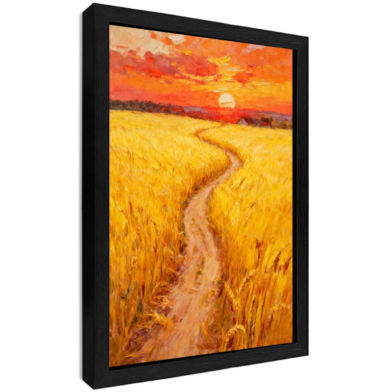 Art encadré noir rétro Le coucher de soleil jette une teinte dorée sur les rizières, art mural, impressions de style rétro