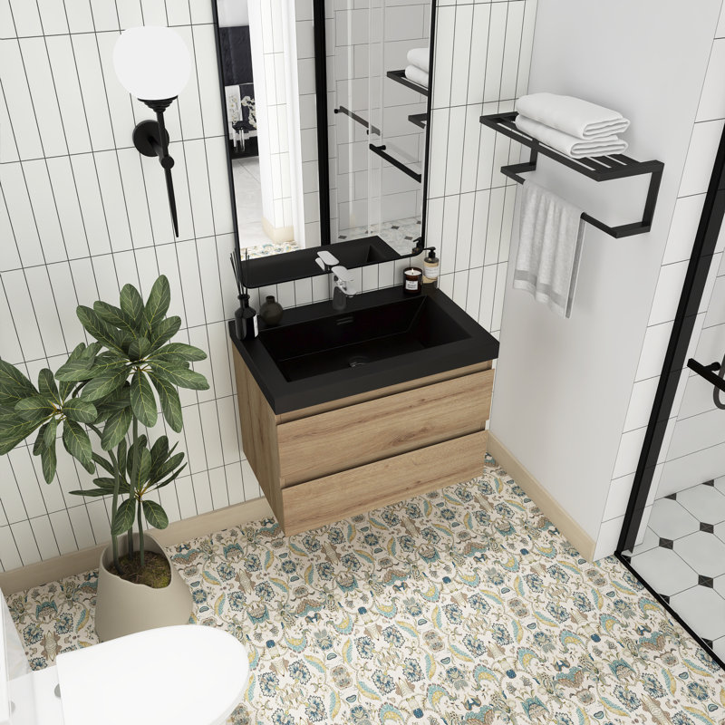 Meuble-lavabo simple 30 po avec plateau en résine Evona, Chêne