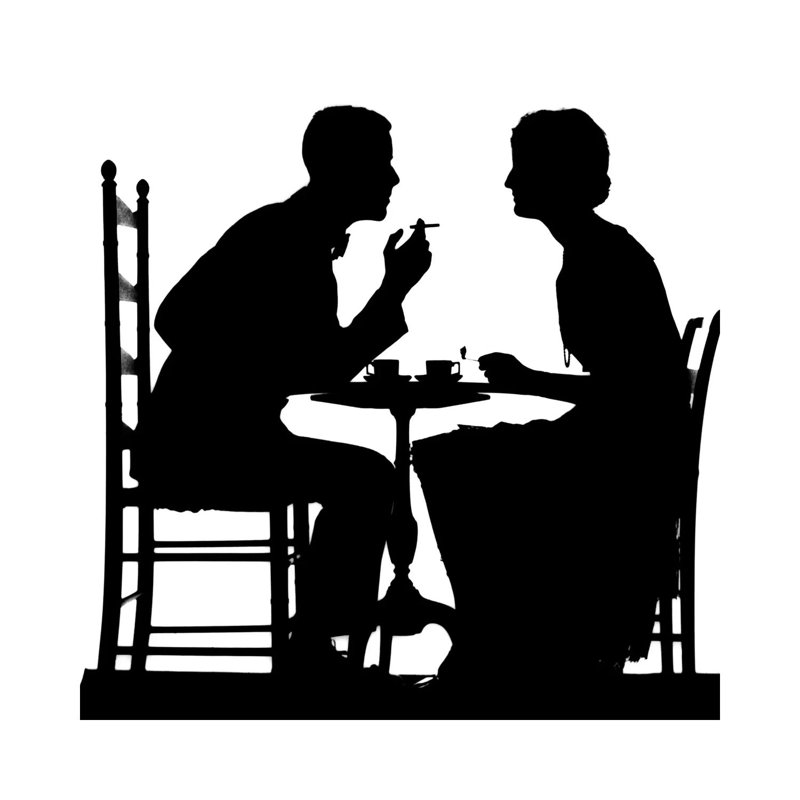 1920s-1930s Silhouette Of Anonymous Couple Sitting At Tea Table by Vintage Images - Wrapped Canvas Painting