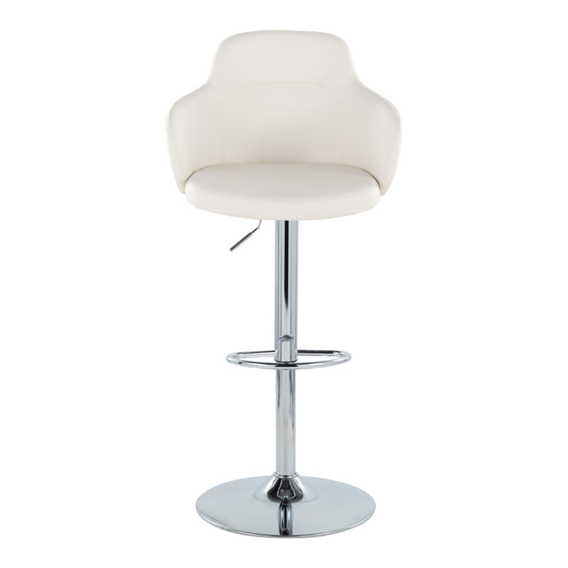 White Faux Leather Adjustable Swivel Bar Stools with Metal Base