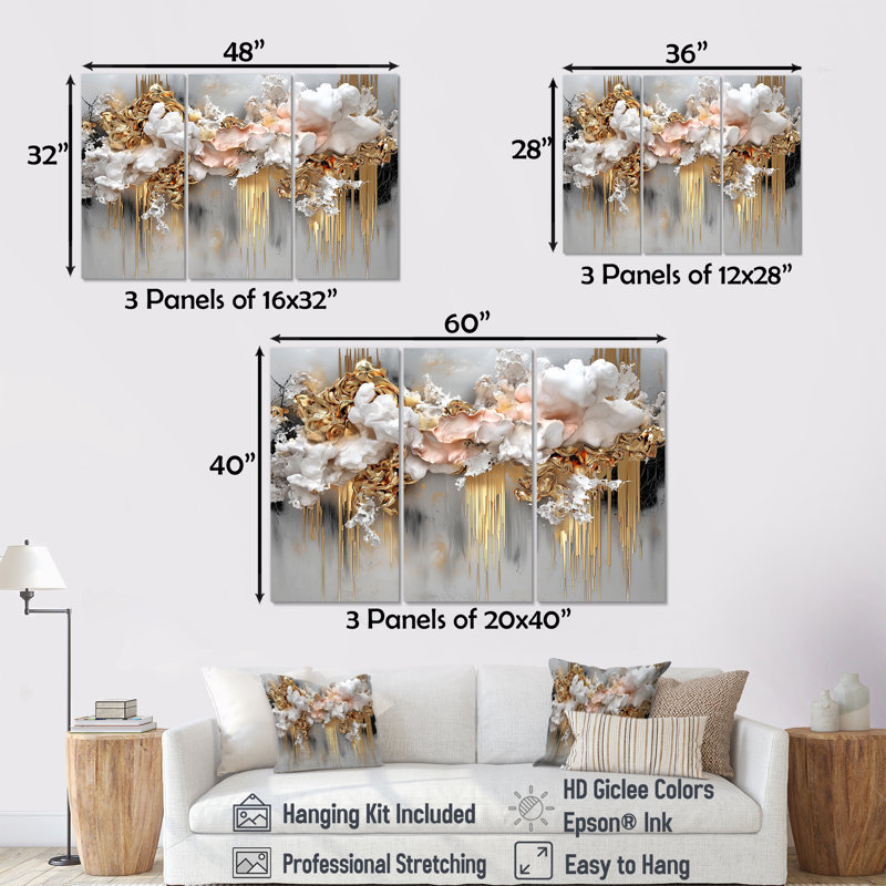 Addine - ensemble d'art mural Fractals, H 28 po x l 36 po, Toile tendue, Ne s’applique pas