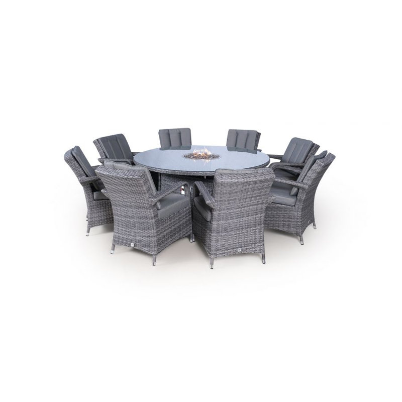 Otero 8 - Person Patio Dining Set Round Table with Cushions Included, Grey/Light Blue, Grey