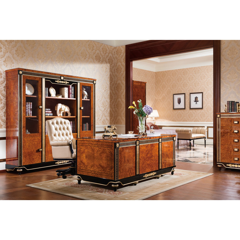 Gilemette 3 Piece Solid Wood Rectangular Executive Desk Office Set with Chair